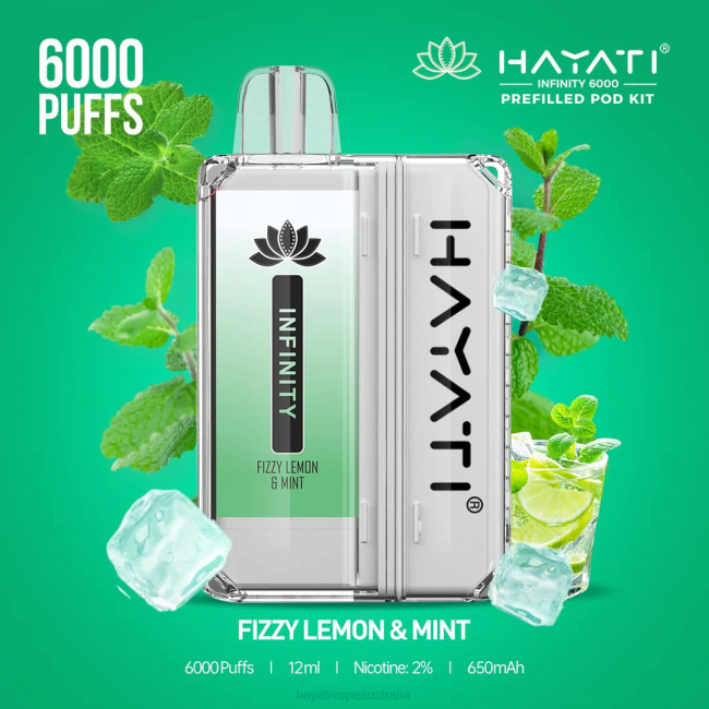 Hayati Infinity 6000 Pod Kits Fizzy Lemon  Mint XNHN147 Hayati Vape Review