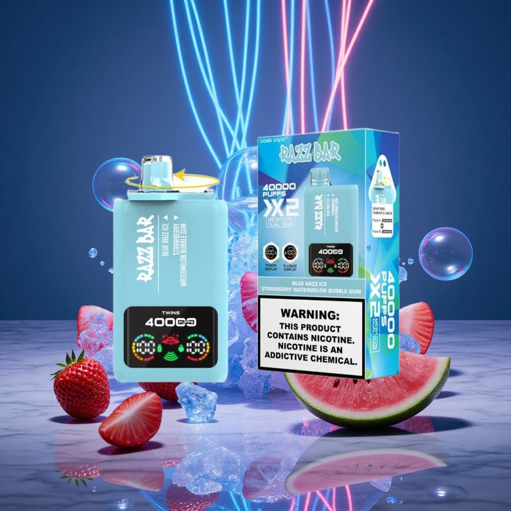 Razz Bar 40000 Puffs Disposable Vape Blue Razz Ice Power Screen Display