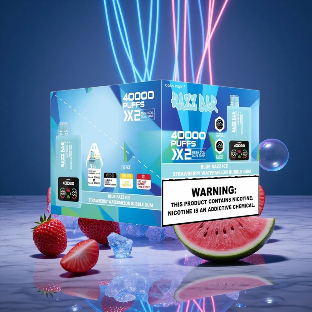 Razz Bar 40000 Puffs Disposable Vape Blue Razz Ice Power Screen Display