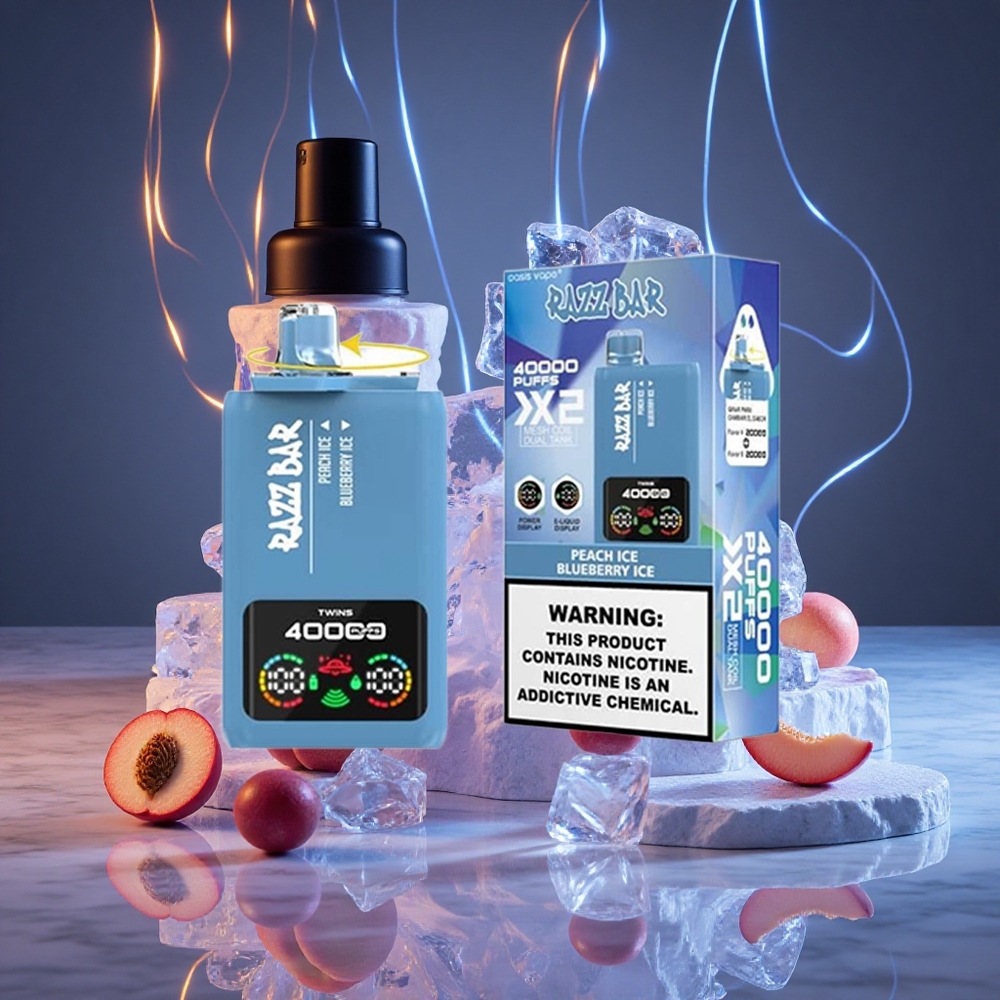 Razz Bar 40000 Puffs Disposable Vape Peach Ice Power Screen Display