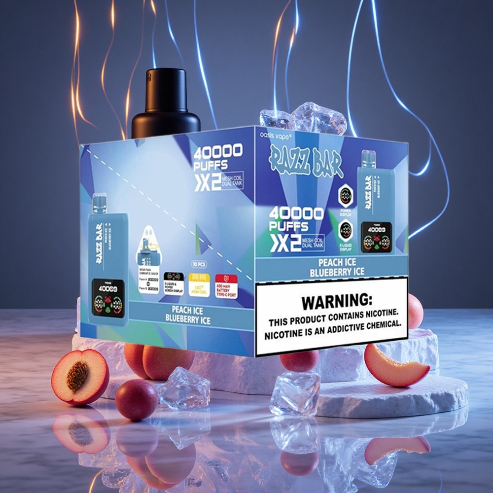 Razz Bar 40000 Puffs Disposable Vape Peach Ice Power Screen Display