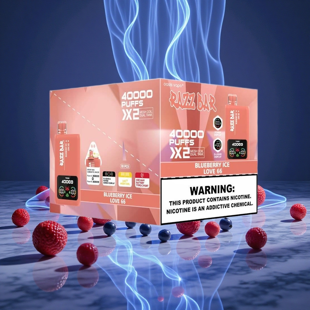 Razz Bar 40000 Puffs Disposable Vape Power Screen Blueberry Ice Love 66