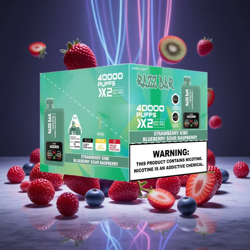 Razz Bar 40000 Puffs Disposable Vape Strawberry Kiwi Blueberry Sour Raspberry Type-C Port
