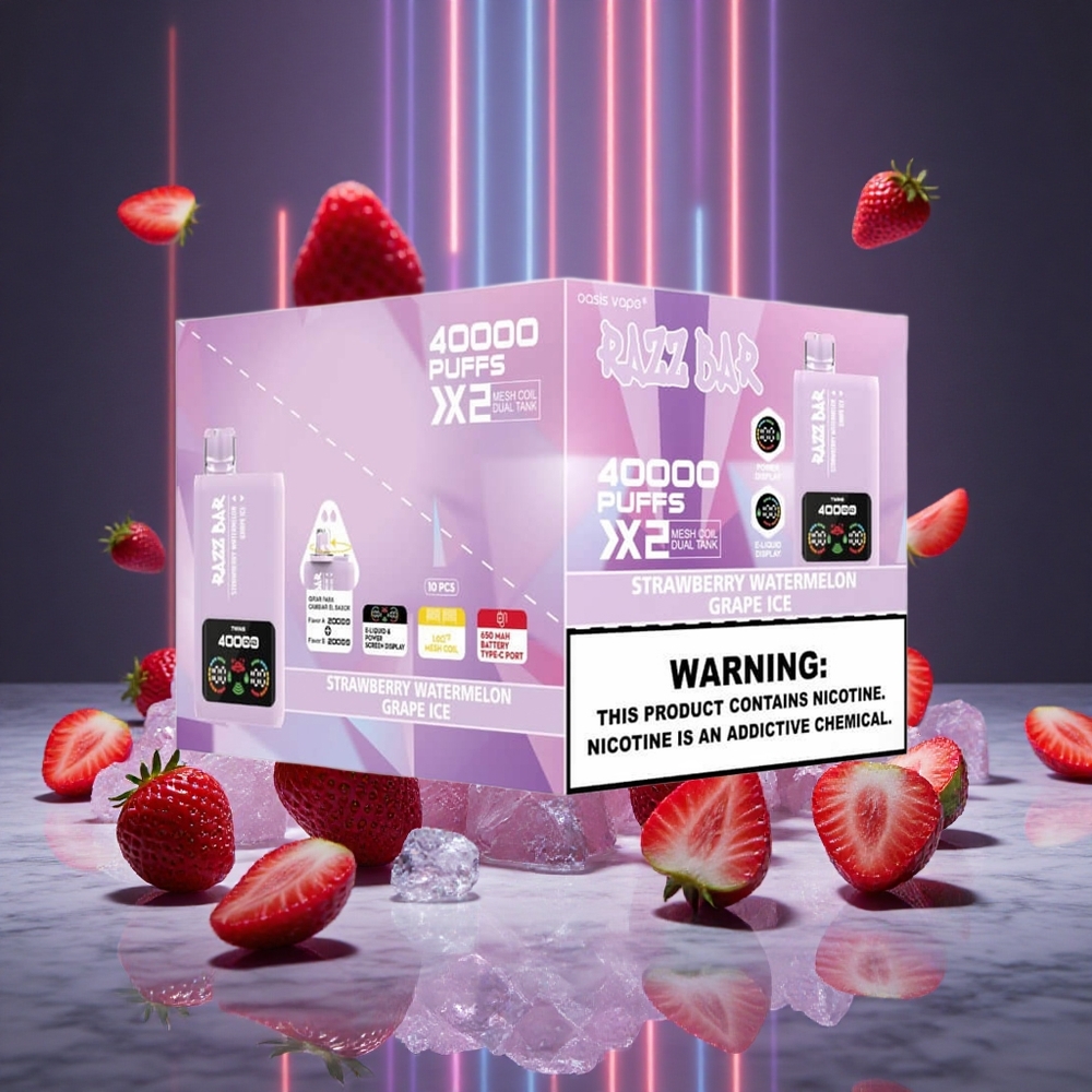 Razz Bar 40000 Puffs Disposable Vape Strawberry Watermelon Grape Ice Power Screen Display