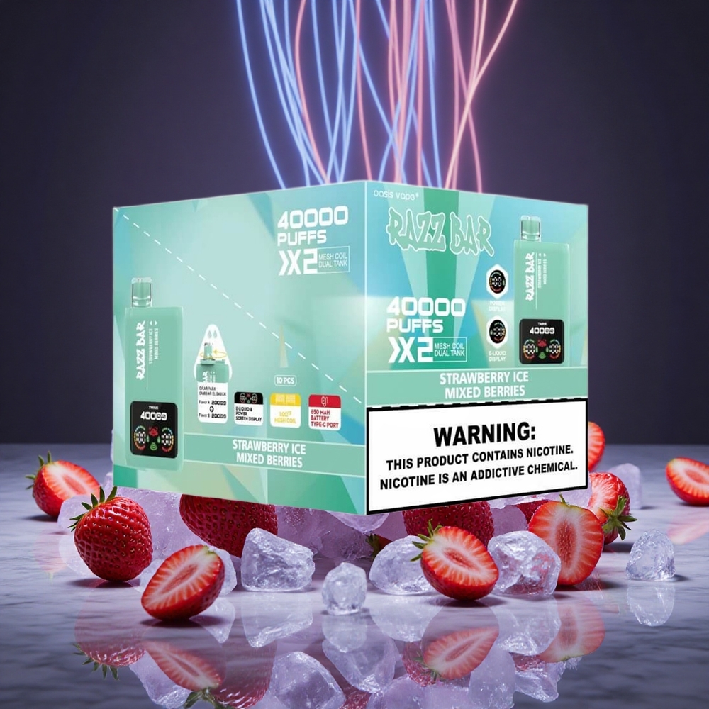 Razz Bar 40000 Puffs Strawberry Ice Disposable Vape with Power Screen Display