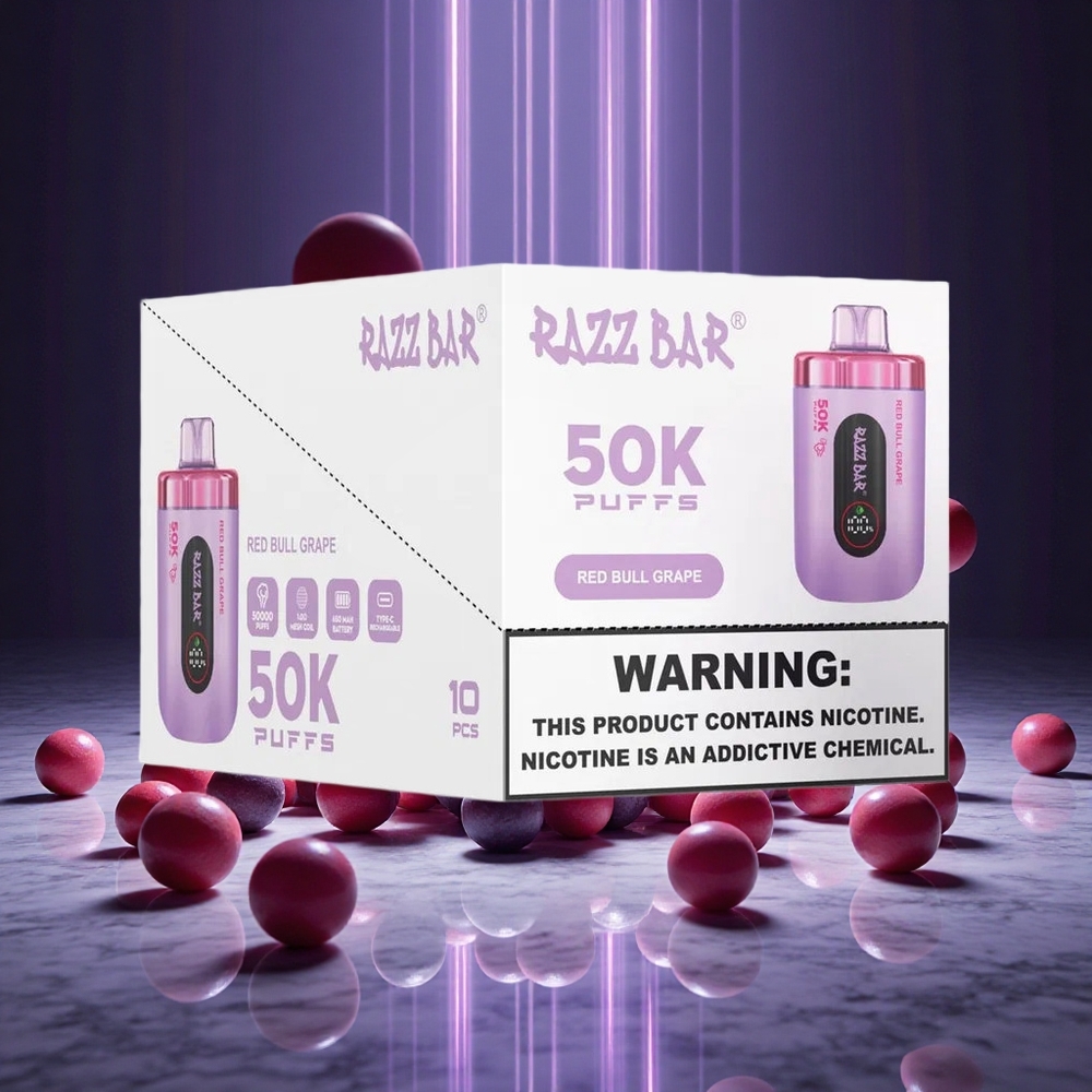 Razz Bar 50K Puffs Disposable Vape Red Bull Grape Type-C Rechargeable