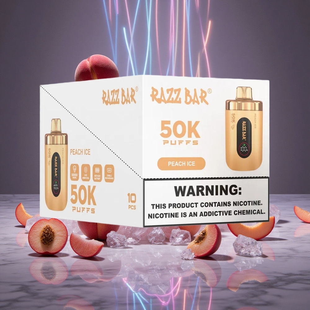 Razz Bar 50K Puffs Peach Ice Disposable Vape with Type-C Rechargeable
