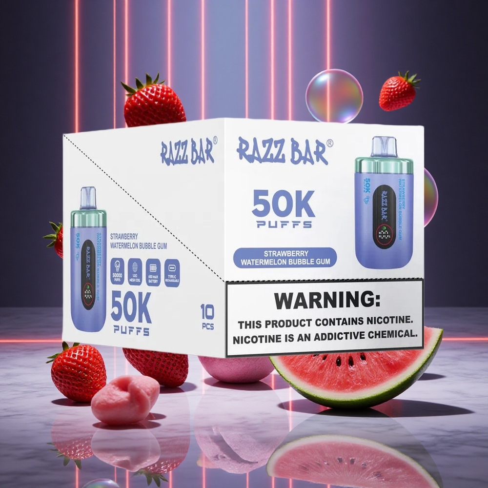 Razz Bar 50K Puffs Strawberry Watermelon Bubble Gum Type-C Rechargeable