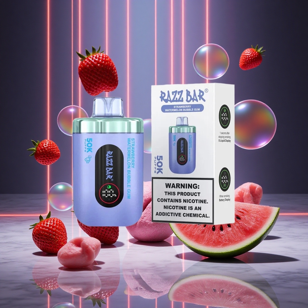 Razz Bar 50K Puffs Strawberry Watermelon Bubble Gum Type-C Rechargeable